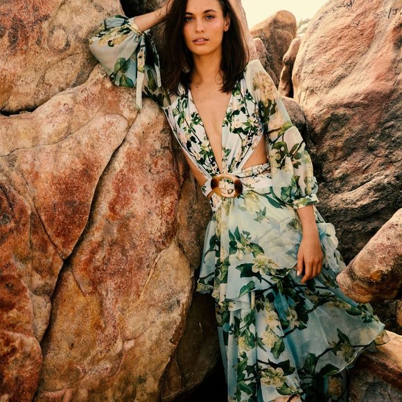 Patbo Floral Long Sleeve Beach Dress In 
